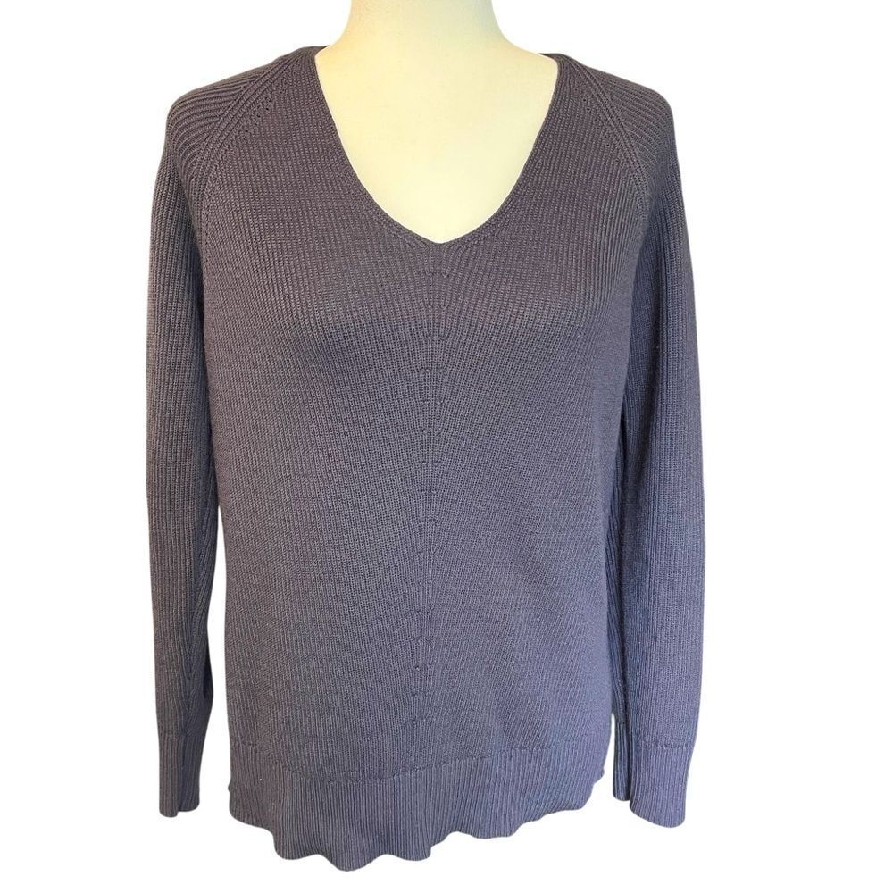 Athleta Hanover V Neck Sweater Merino Wool Blend Oversized Dusky Violet Women XS